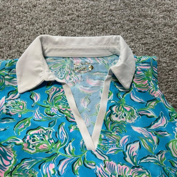 Lilly Pulitzer Womens Small UPF 50+ Luxletic ImaraPolo Top Cumulus Blue Chick Ma - Picture 4 of 10